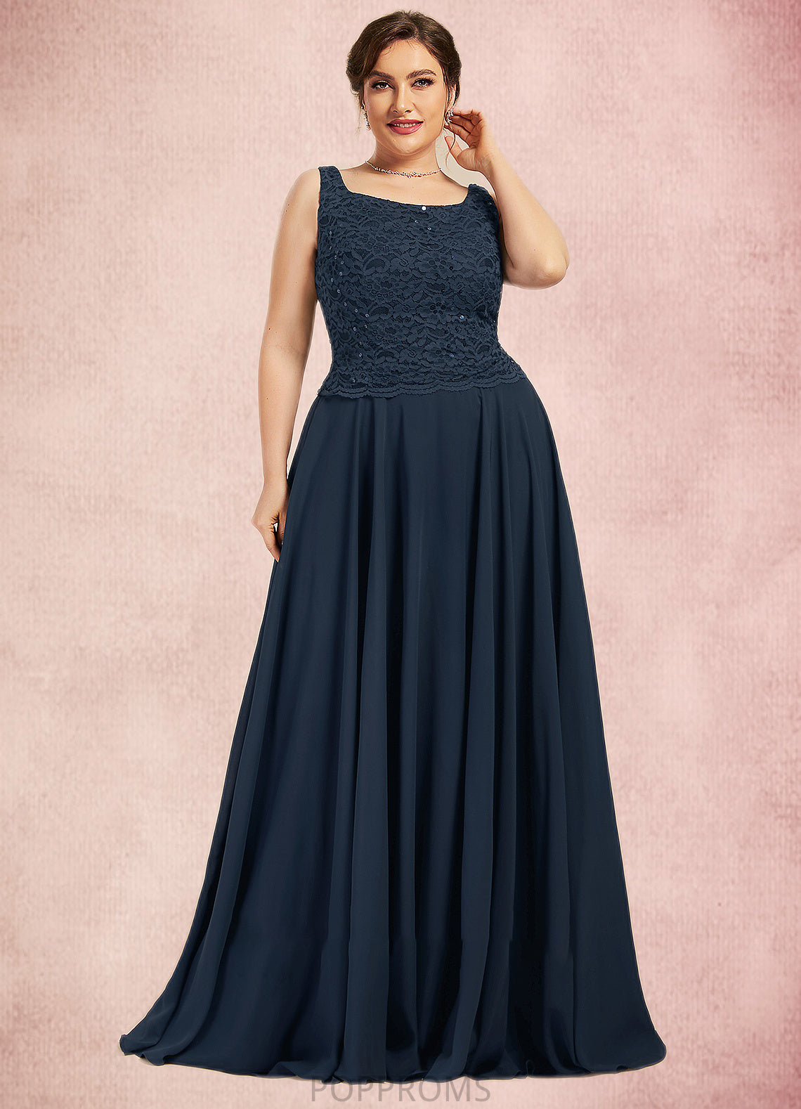 Ariana A-Line Square Neckline Floor-Length Chiffon Lace Mother of the Bride Dress With Sequins PP6126P0014587