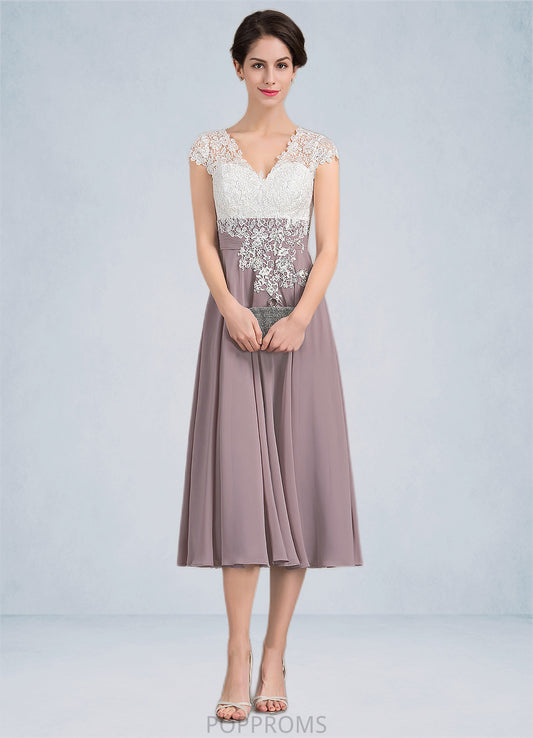 Danika A-Line V-neck Tea-Length Chiffon Lace Mother of the Bride Dress PP6126P0014588