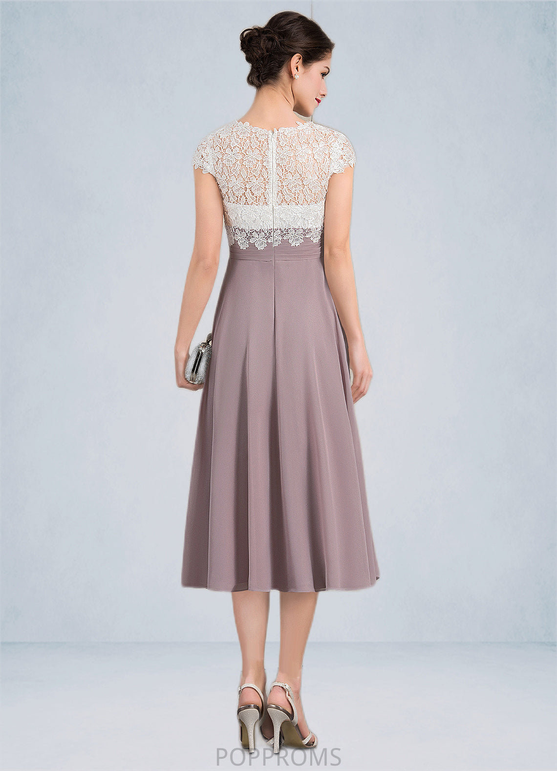 Danika A-Line V-neck Tea-Length Chiffon Lace Mother of the Bride Dress PP6126P0014588