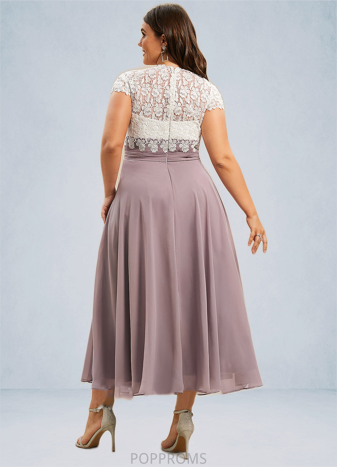 Danika A-Line V-neck Tea-Length Chiffon Lace Mother of the Bride Dress PP6126P0014588