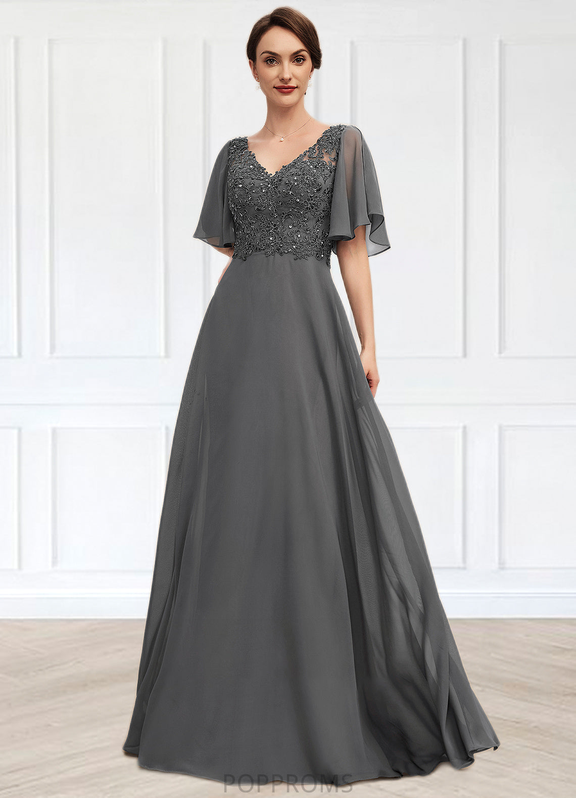 Suzanne A-line V-Neck Floor-Length Chiffon Lace Mother of the Bride Dress With Beading Sequins PP6126P0014589