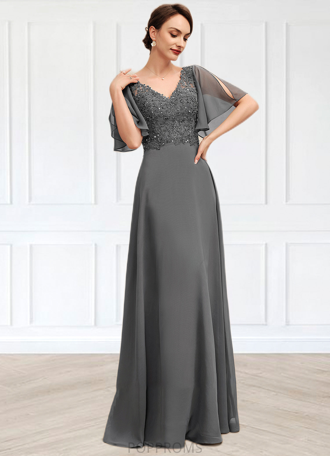 Suzanne A-line V-Neck Floor-Length Chiffon Lace Mother of the Bride Dress With Beading Sequins PP6126P0014589