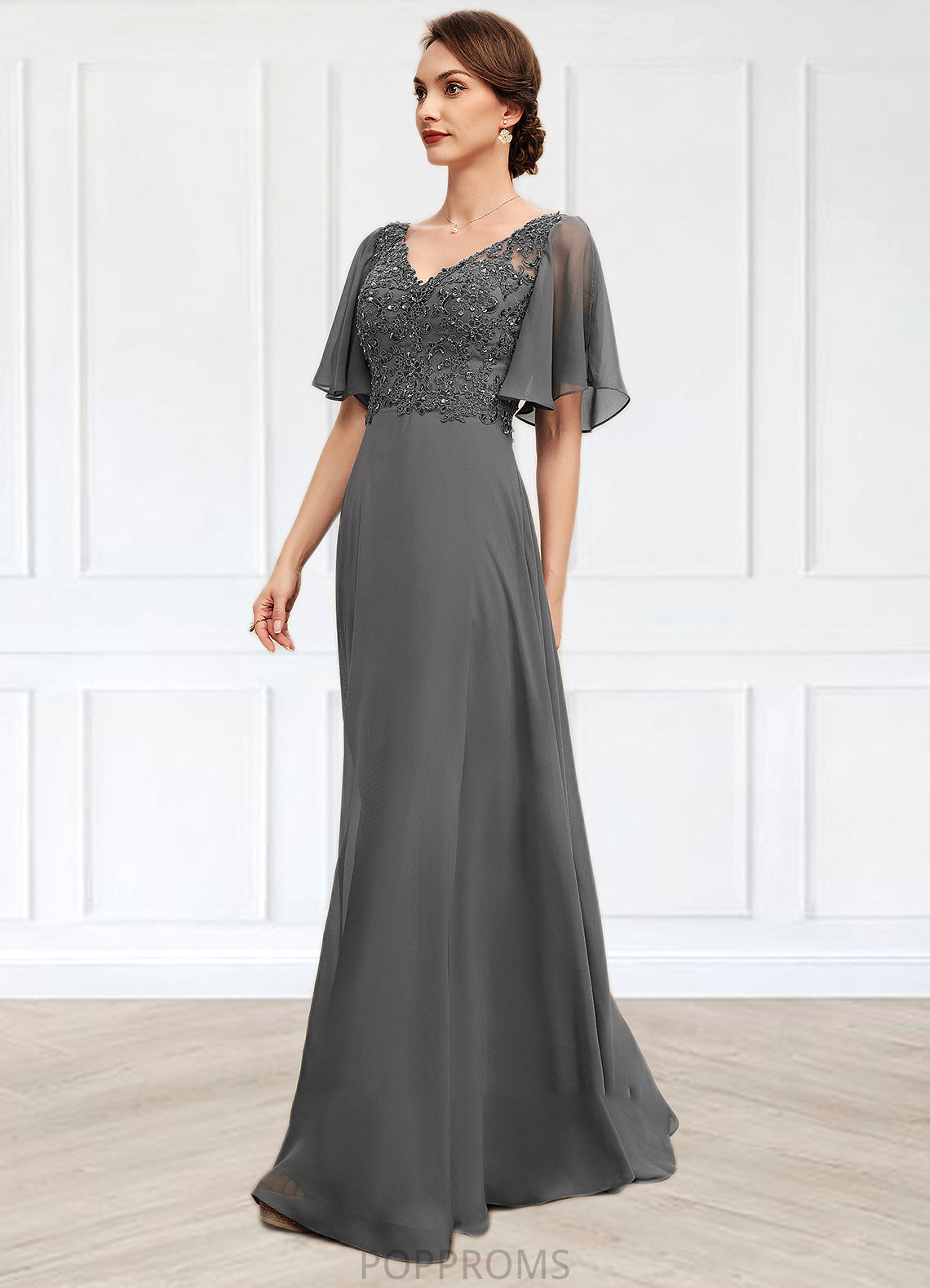 Suzanne A-line V-Neck Floor-Length Chiffon Lace Mother of the Bride Dress With Beading Sequins PP6126P0014589