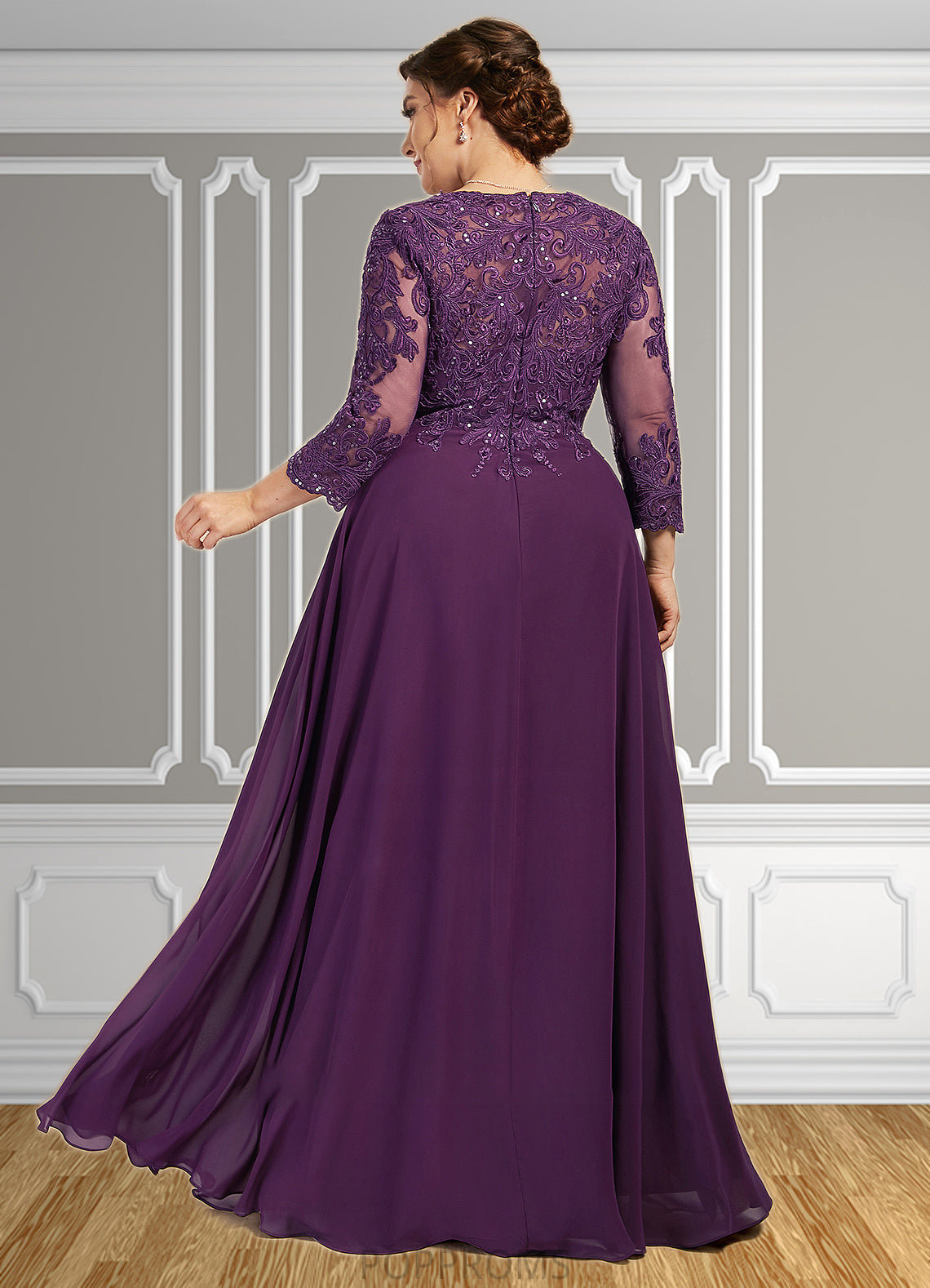 Aubrey A-Line Scoop Neck Floor-Length Chiffon Lace Mother of the Bride Dress With Sequins PP6126P0014590