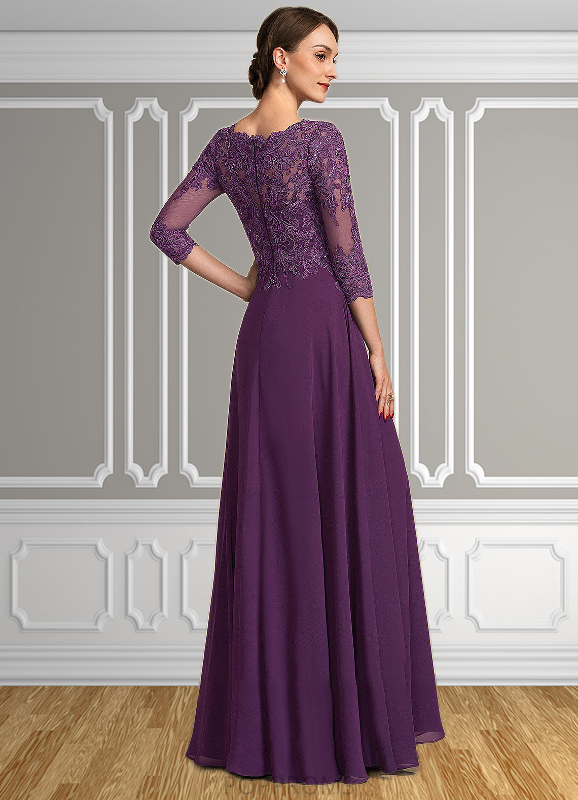 Aubrey A-Line Scoop Neck Floor-Length Chiffon Lace Mother of the Bride Dress With Sequins PP6126P0014590