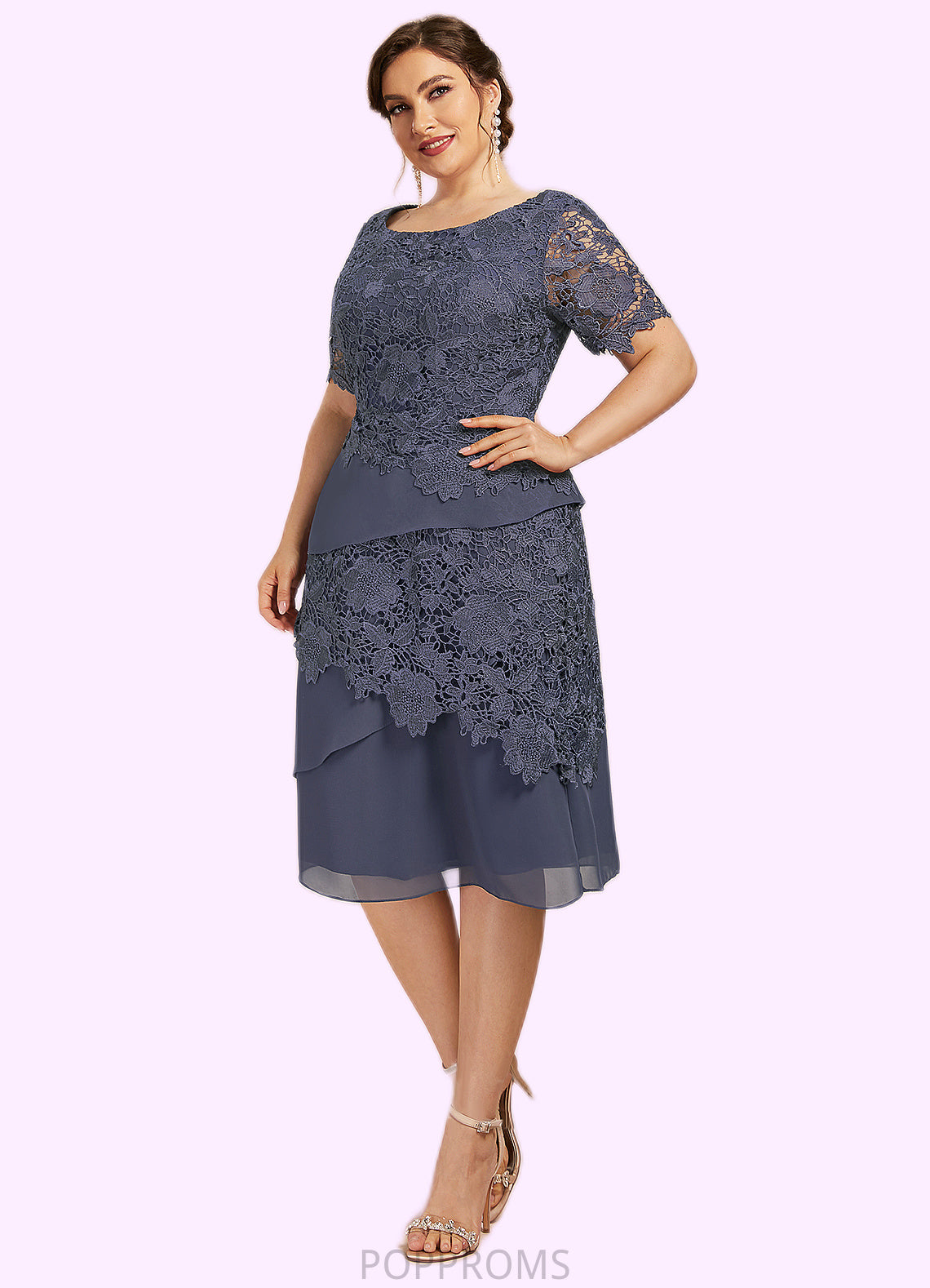 Evelin Sheath/Column Scoop Neck Knee-Length Chiffon Lace Mother of the Bride Dress PP6126P0014591