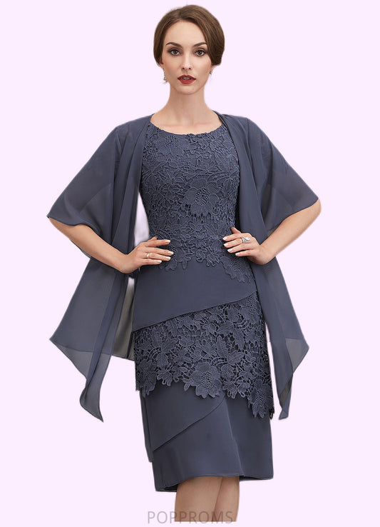 Evelin Sheath/Column Scoop Neck Knee-Length Chiffon Lace Mother of the Bride Dress PP6126P0014591