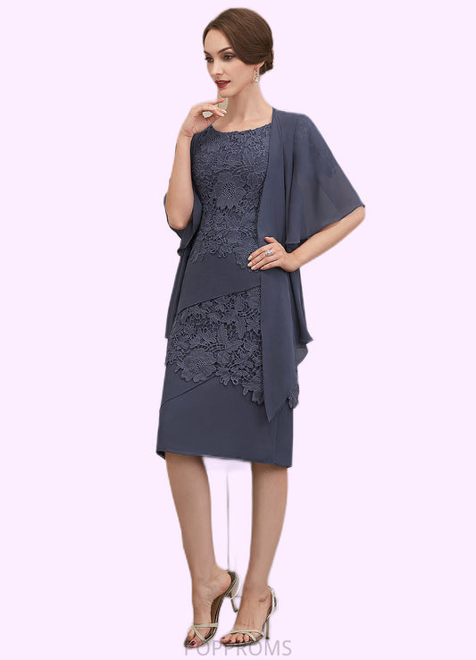 Evelin Sheath/Column Scoop Neck Knee-Length Chiffon Lace Mother of the Bride Dress PP6126P0014591