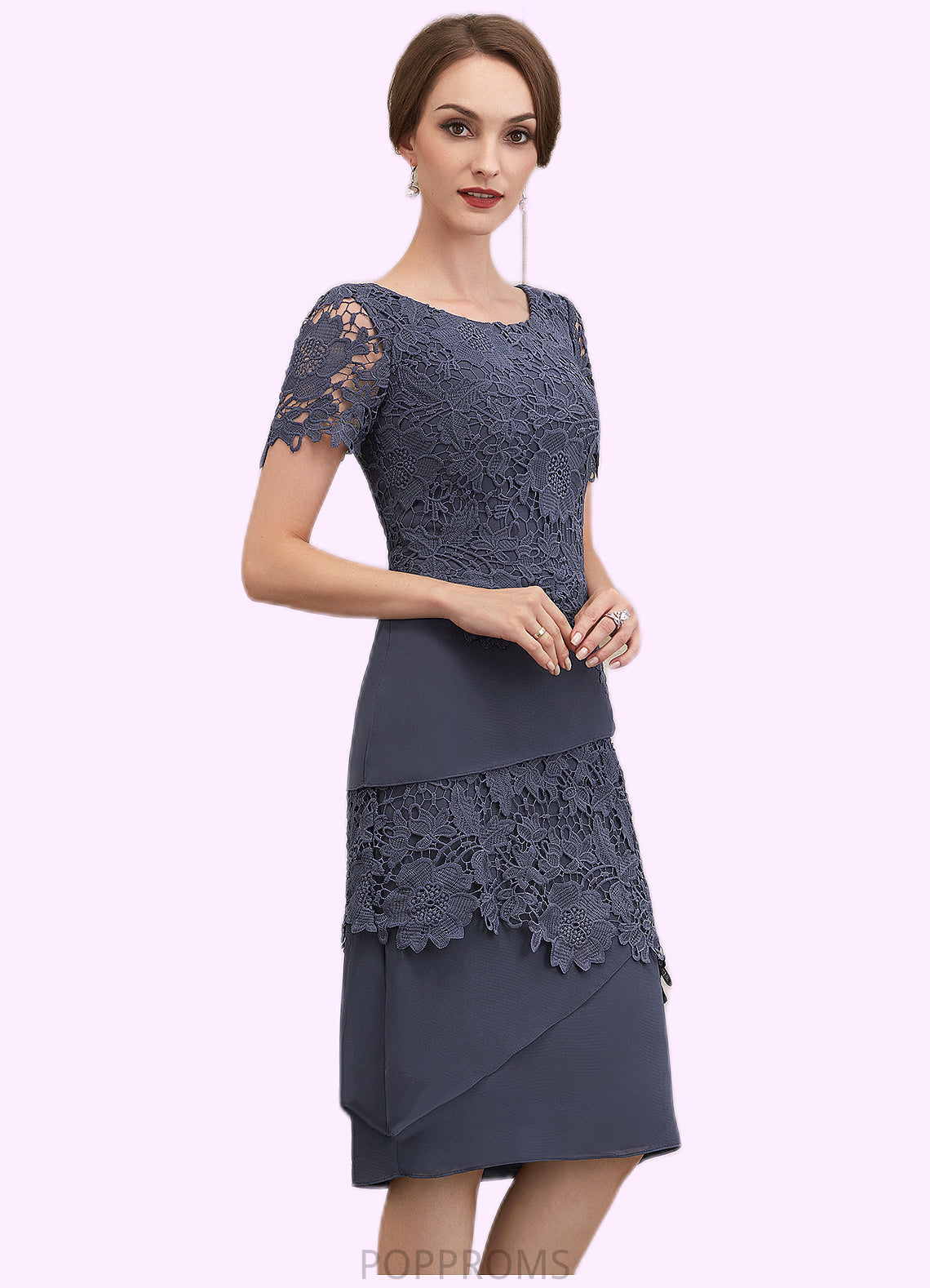 Evelin Sheath/Column Scoop Neck Knee-Length Chiffon Lace Mother of the Bride Dress PP6126P0014591