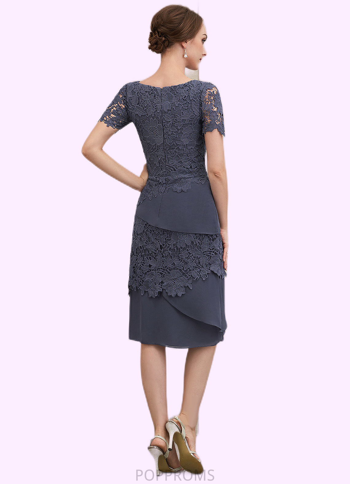 Evelin Sheath/Column Scoop Neck Knee-Length Chiffon Lace Mother of the Bride Dress PP6126P0014591