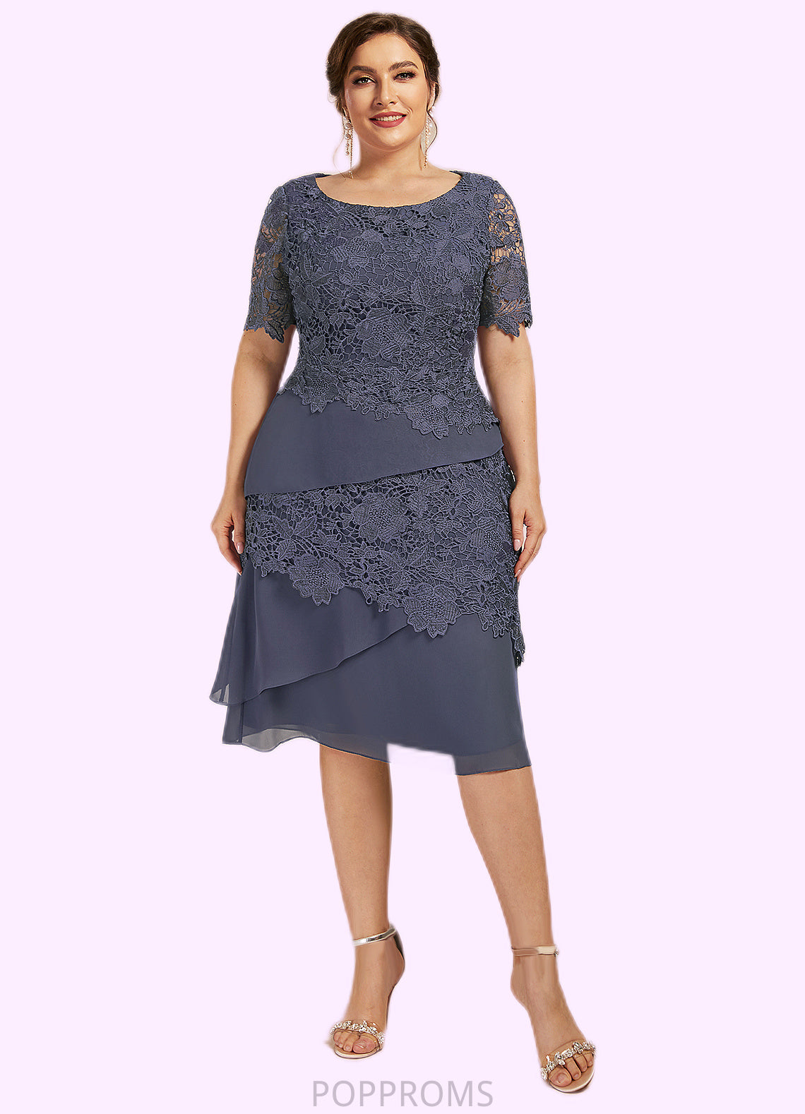 Evelin Sheath/Column Scoop Neck Knee-Length Chiffon Lace Mother of the Bride Dress PP6126P0014591