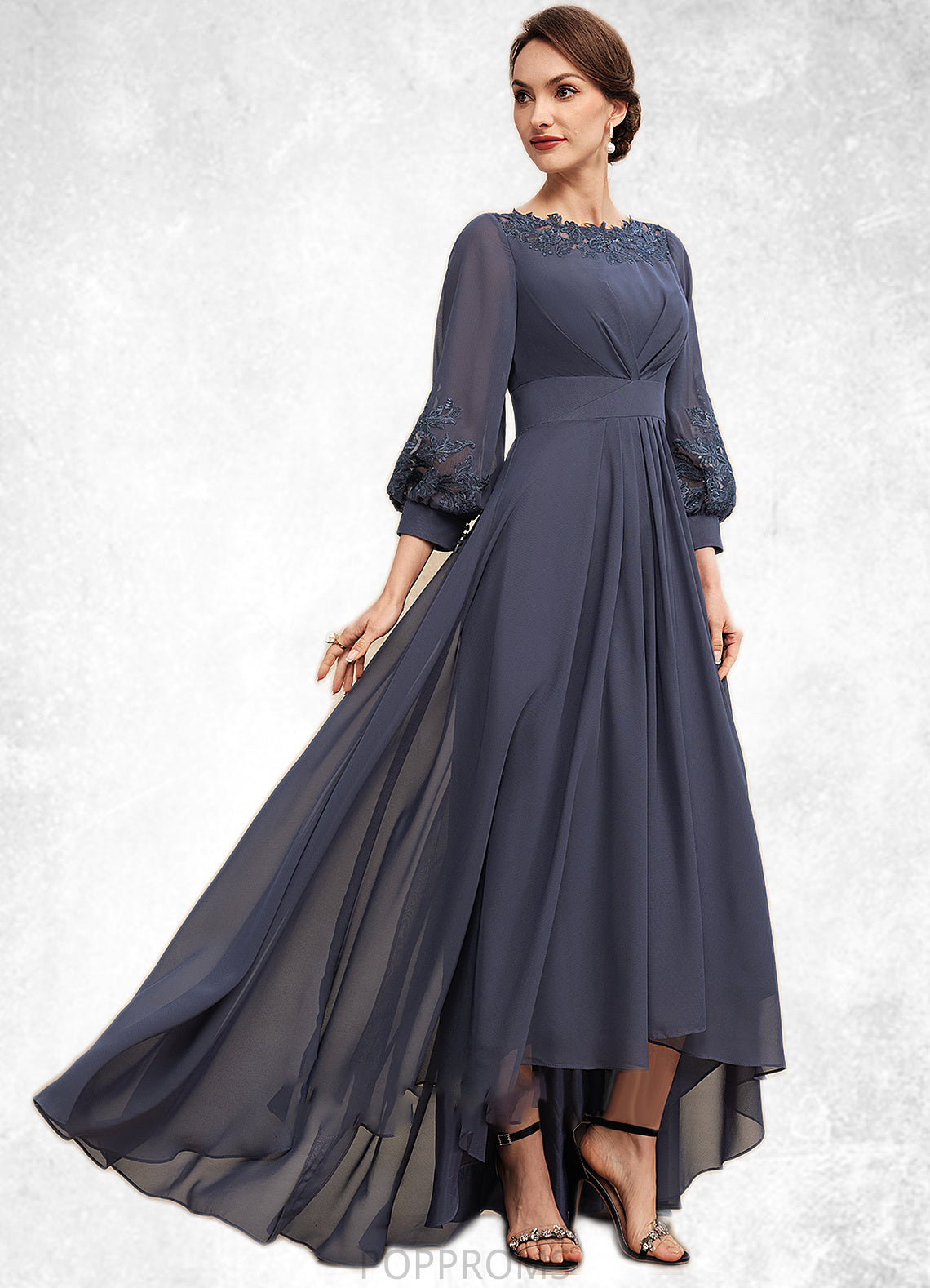 Michaelia A-Line Scoop Neck Asymmetrical Chiffon Mother of the Bride Dress With Ruffle Appliques Lace PP6126P0014592