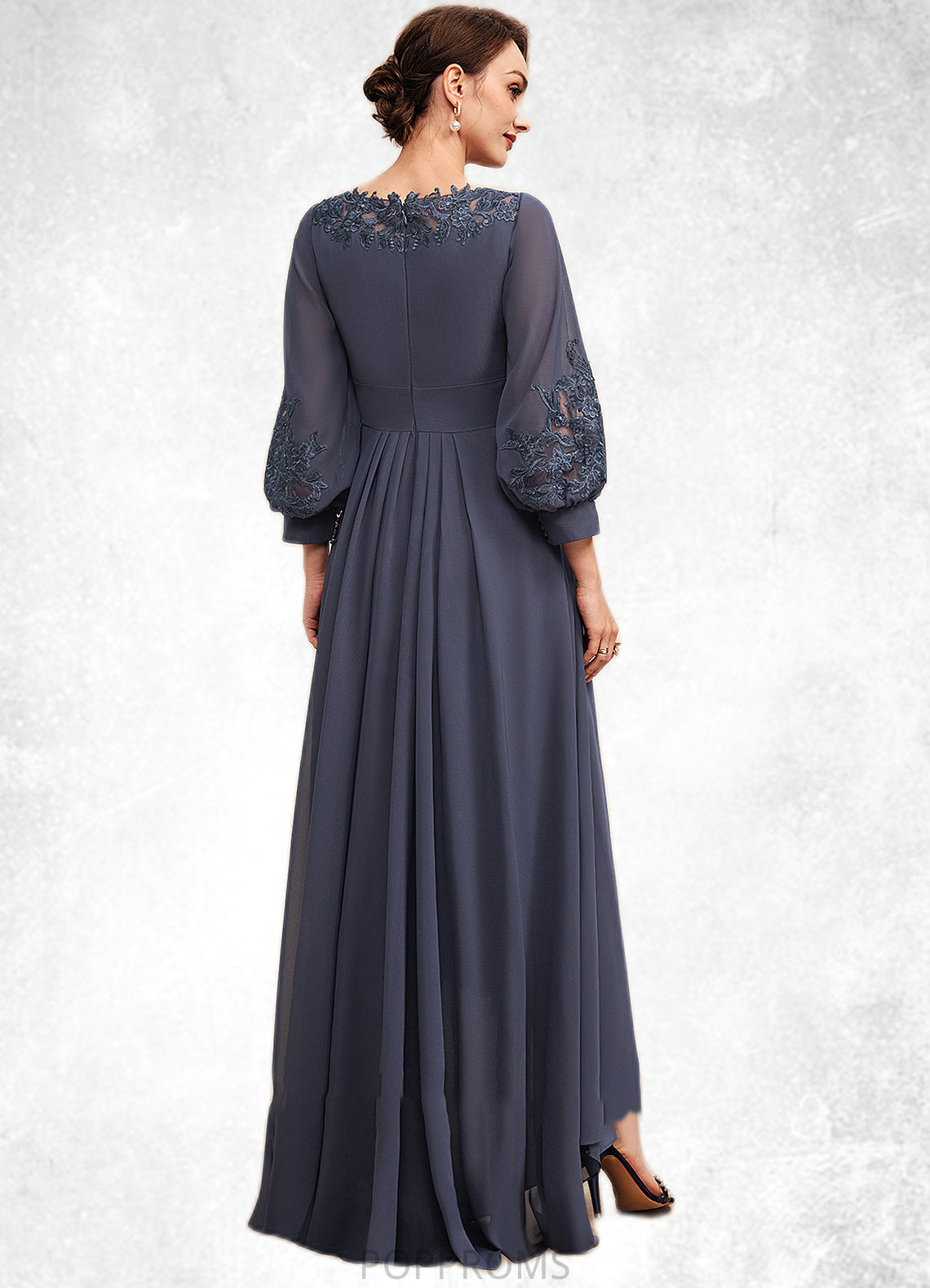 Michaelia A-Line Scoop Neck Asymmetrical Chiffon Mother of the Bride Dress With Ruffle Appliques Lace PP6126P0014592