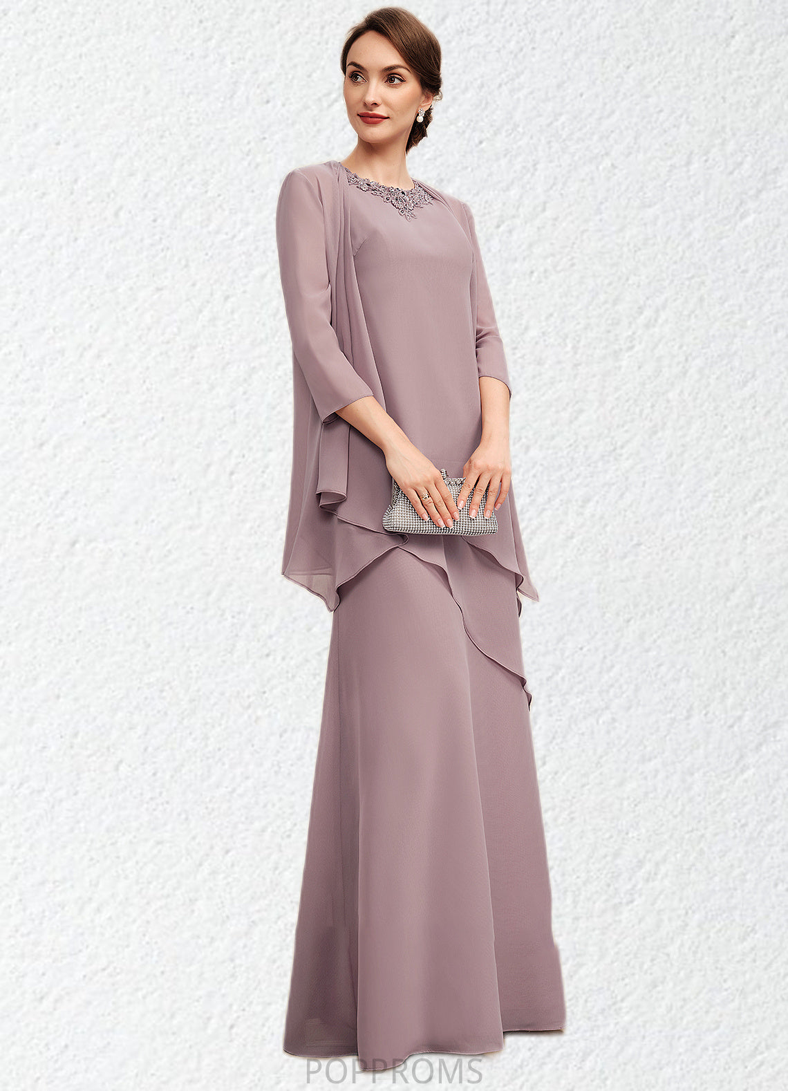 Esther A-Line Scoop Neck Floor-Length Chiffon Mother of the Bride Dress With Beading PP6126P0014593