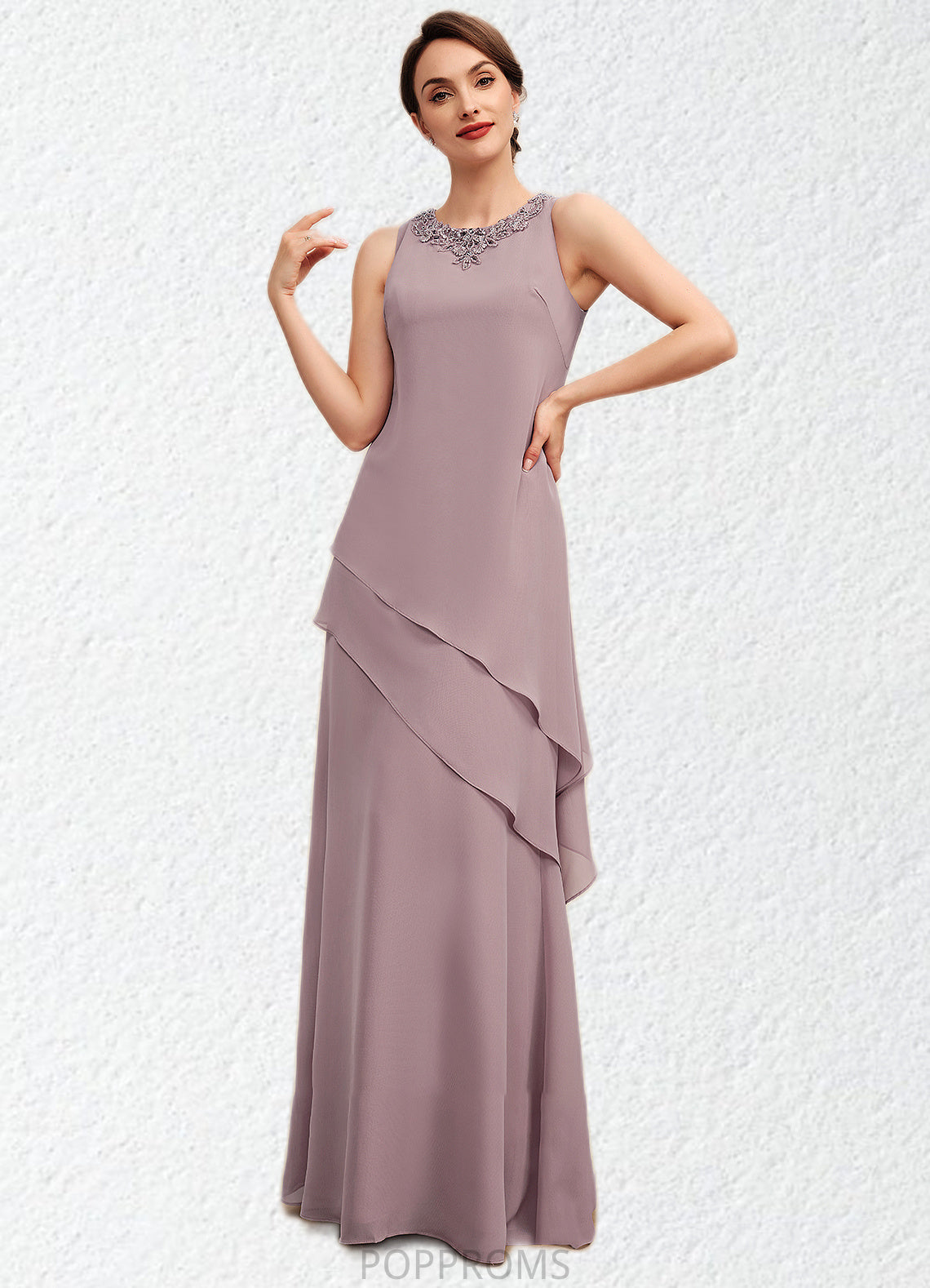 Esther A-Line Scoop Neck Floor-Length Chiffon Mother of the Bride Dress With Beading PP6126P0014593