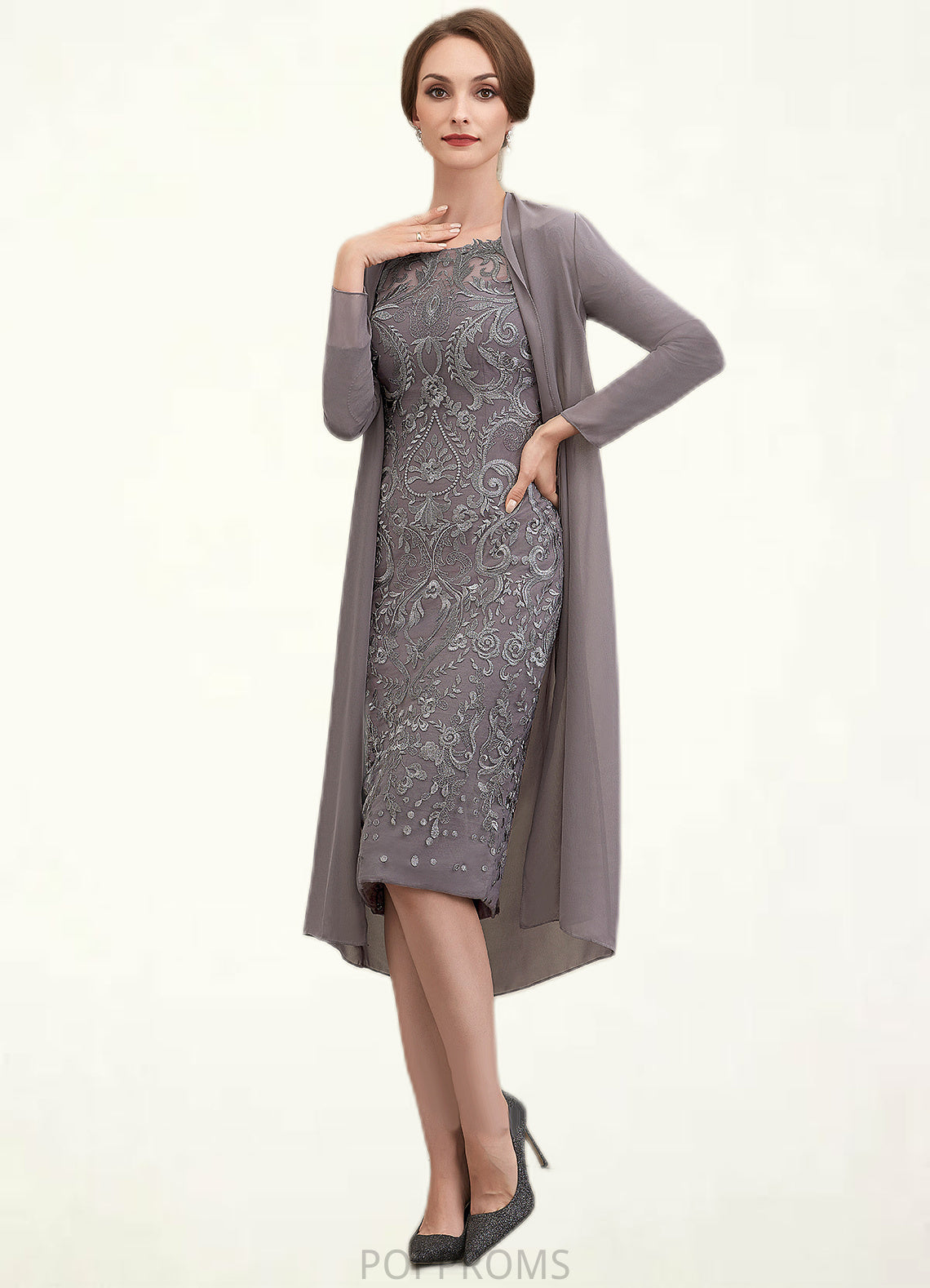 Avery Sheath/Column Off-the-Shoulder Knee-Length Lace Mother of the Bride Dress PP6126P0014595