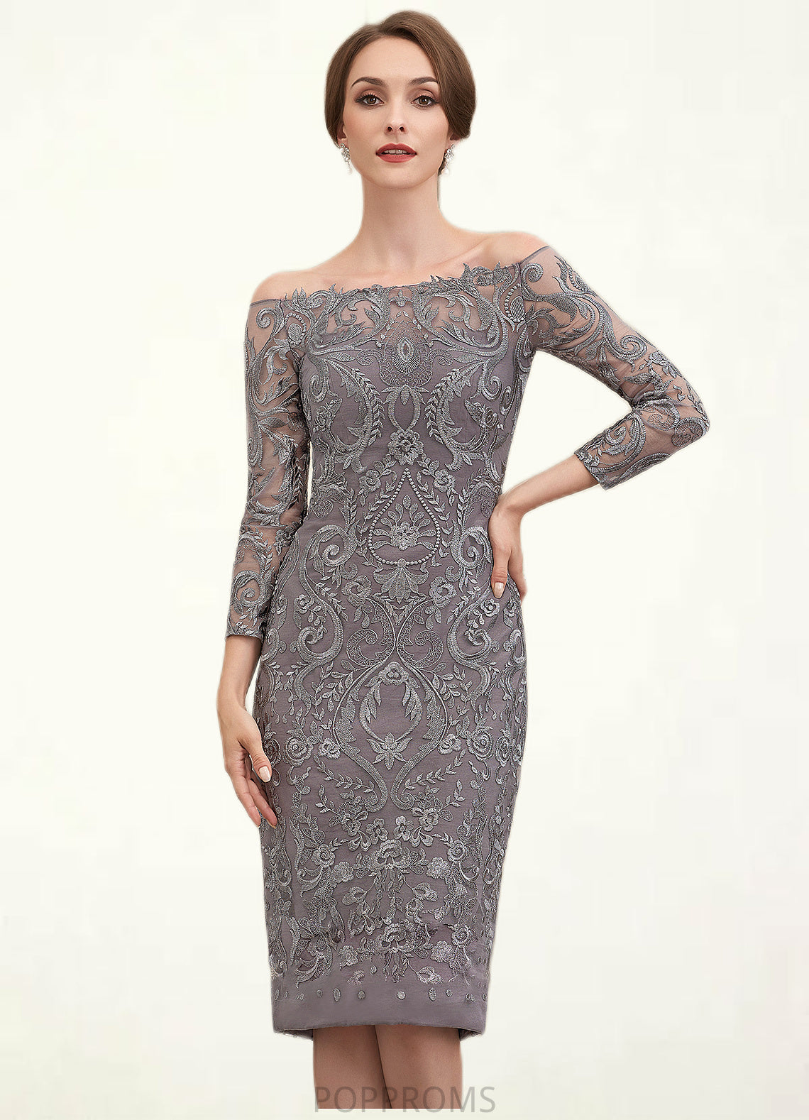 Avery Sheath/Column Off-the-Shoulder Knee-Length Lace Mother of the Bride Dress PP6126P0014595