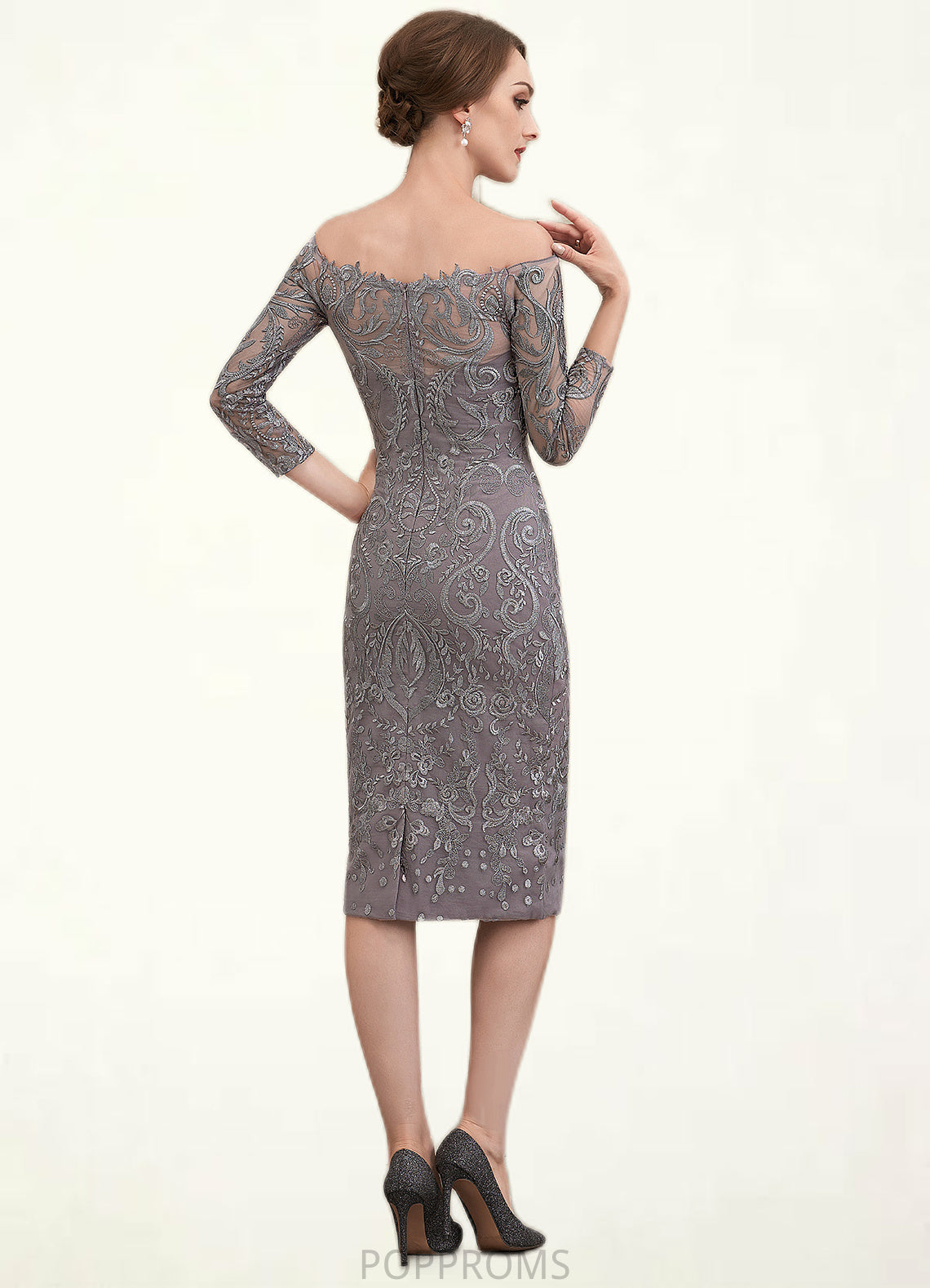 Avery Sheath/Column Off-the-Shoulder Knee-Length Lace Mother of the Bride Dress PP6126P0014595