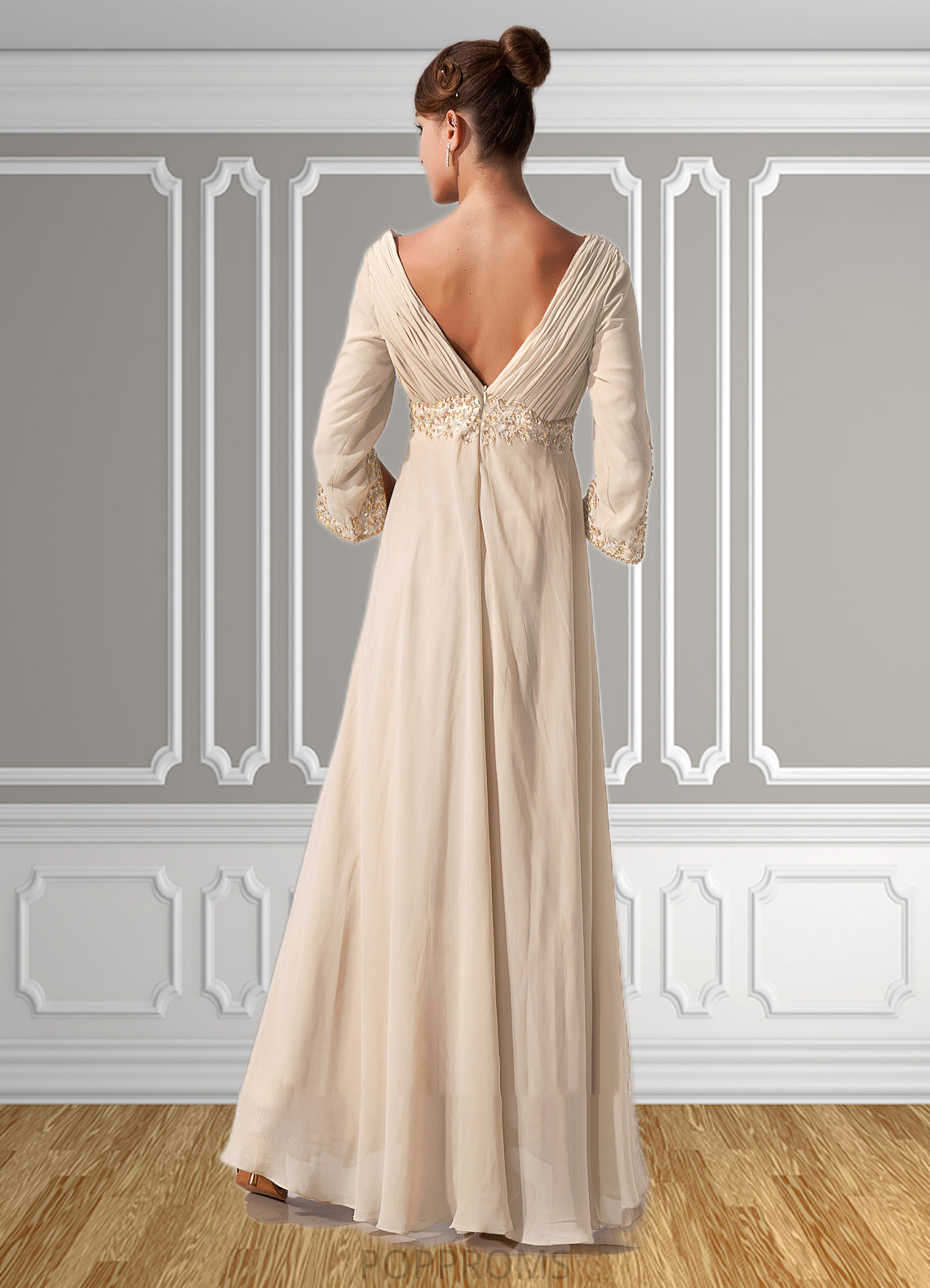 Gia Empire V-neck Floor-Length Chiffon Mother of the Bride Dress With Ruffle Beading PP6126P0014597