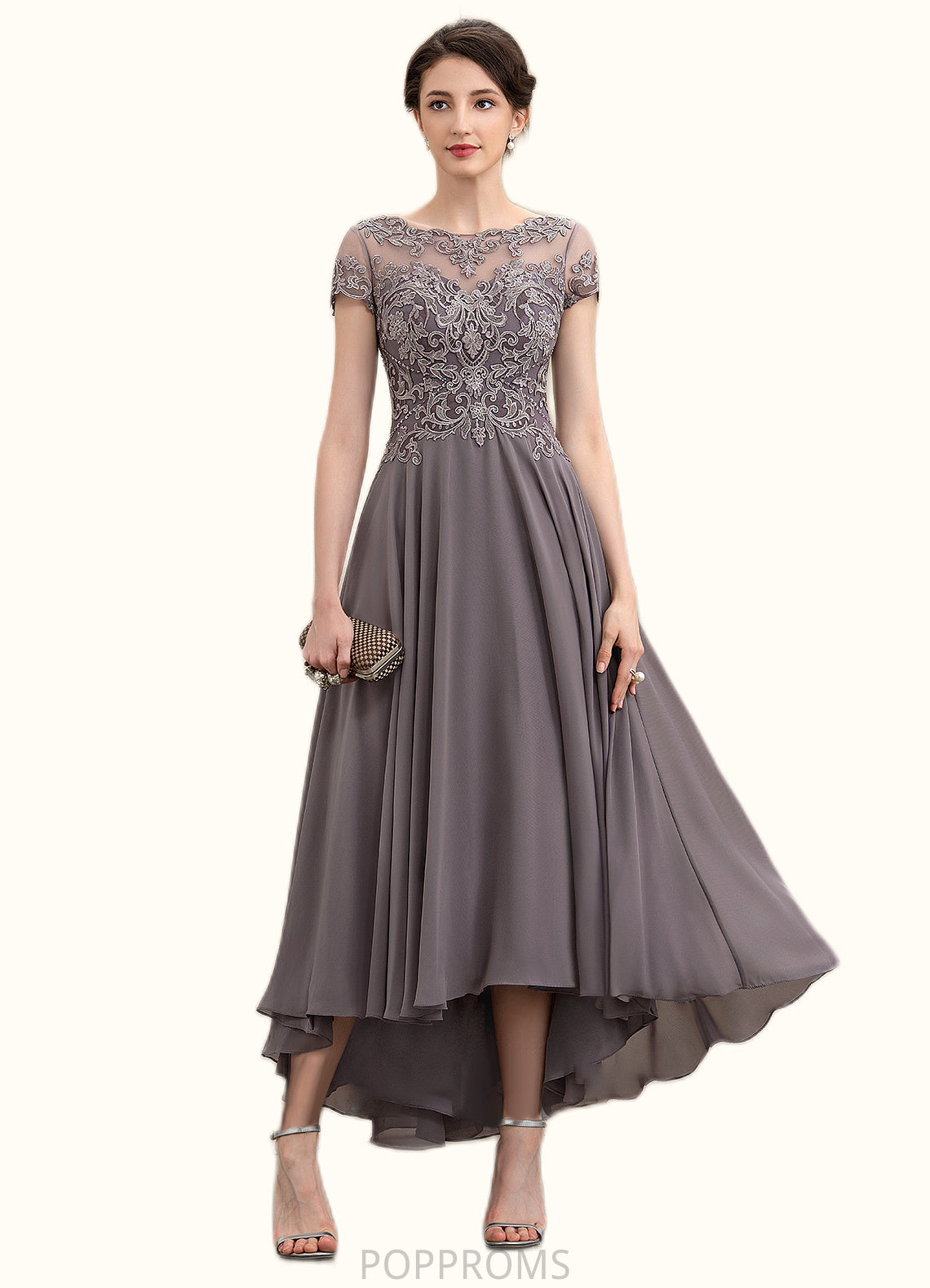 Jade A-Line Scoop Neck Asymmetrical Chiffon Lace Mother of the Bride Dress With Beading Sequins PP6126P0014599