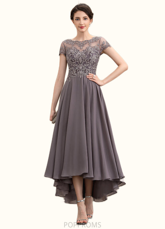 Jade A-Line Scoop Neck Asymmetrical Chiffon Lace Mother of the Bride Dress With Beading Sequins PP6126P0014599