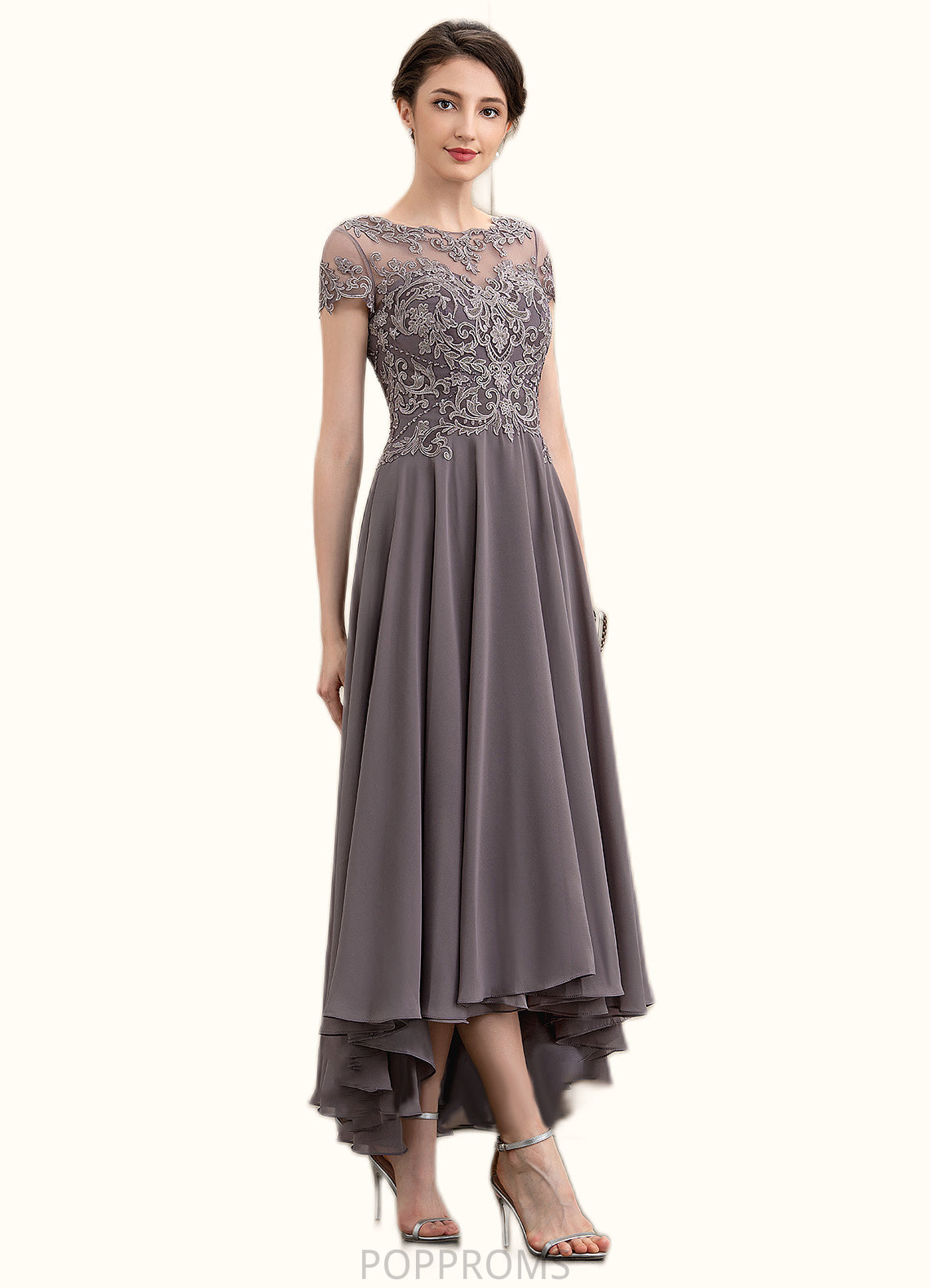 Jade A-Line Scoop Neck Asymmetrical Chiffon Lace Mother of the Bride Dress With Beading Sequins PP6126P0014599