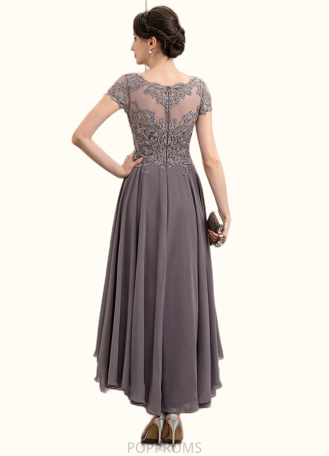 Jade A-Line Scoop Neck Asymmetrical Chiffon Lace Mother of the Bride Dress With Beading Sequins PP6126P0014599