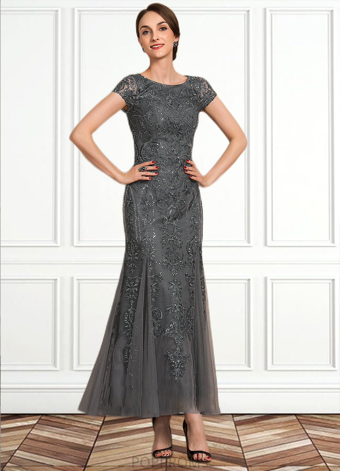 Jaelyn Trumpet/Mermaid Scoop Neck Ankle-Length Tulle Lace Sequined Mother of the Bride Dress With Beading Sequins PP6126P0014602