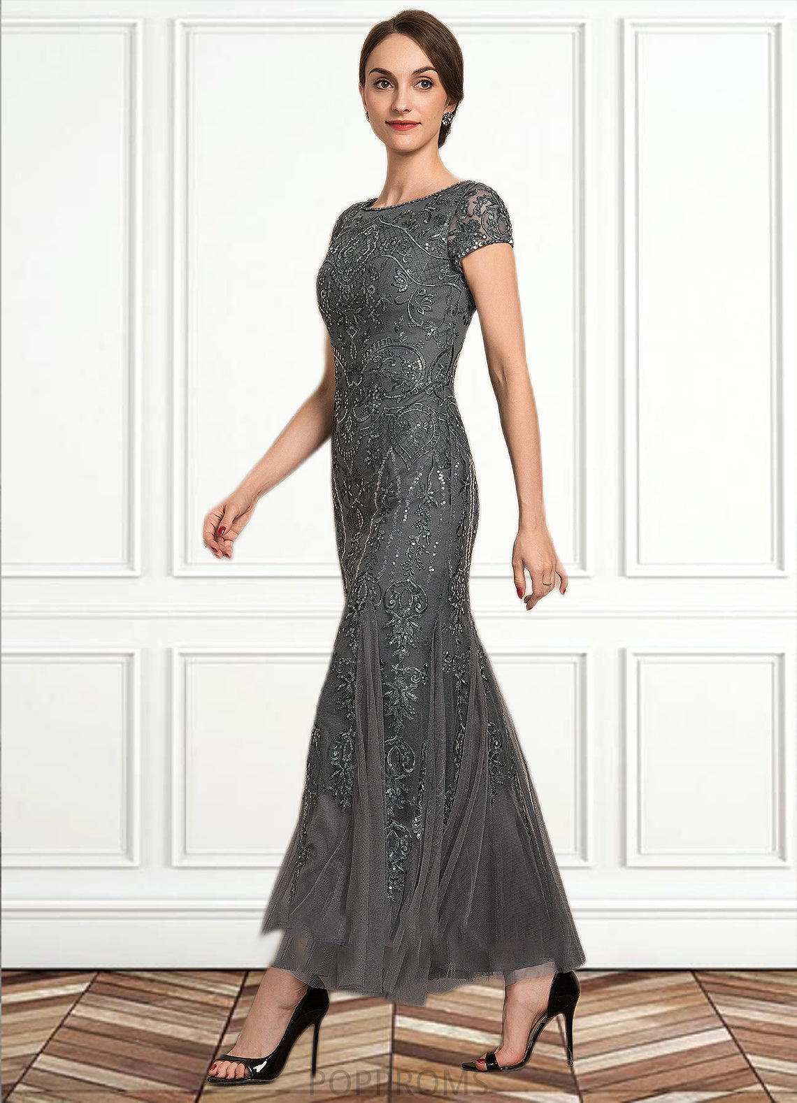 Jaelyn Trumpet/Mermaid Scoop Neck Ankle-Length Tulle Lace Sequined Mother of the Bride Dress With Beading Sequins PP6126P0014602