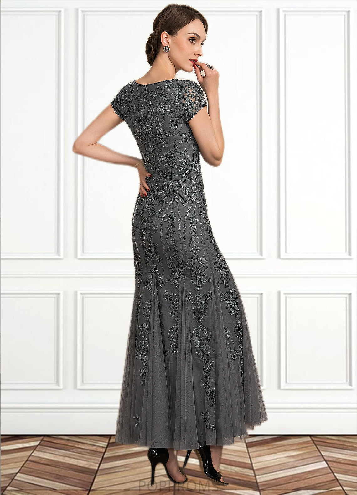 Jaelyn Trumpet/Mermaid Scoop Neck Ankle-Length Tulle Lace Sequined Mother of the Bride Dress With Beading Sequins PP6126P0014602