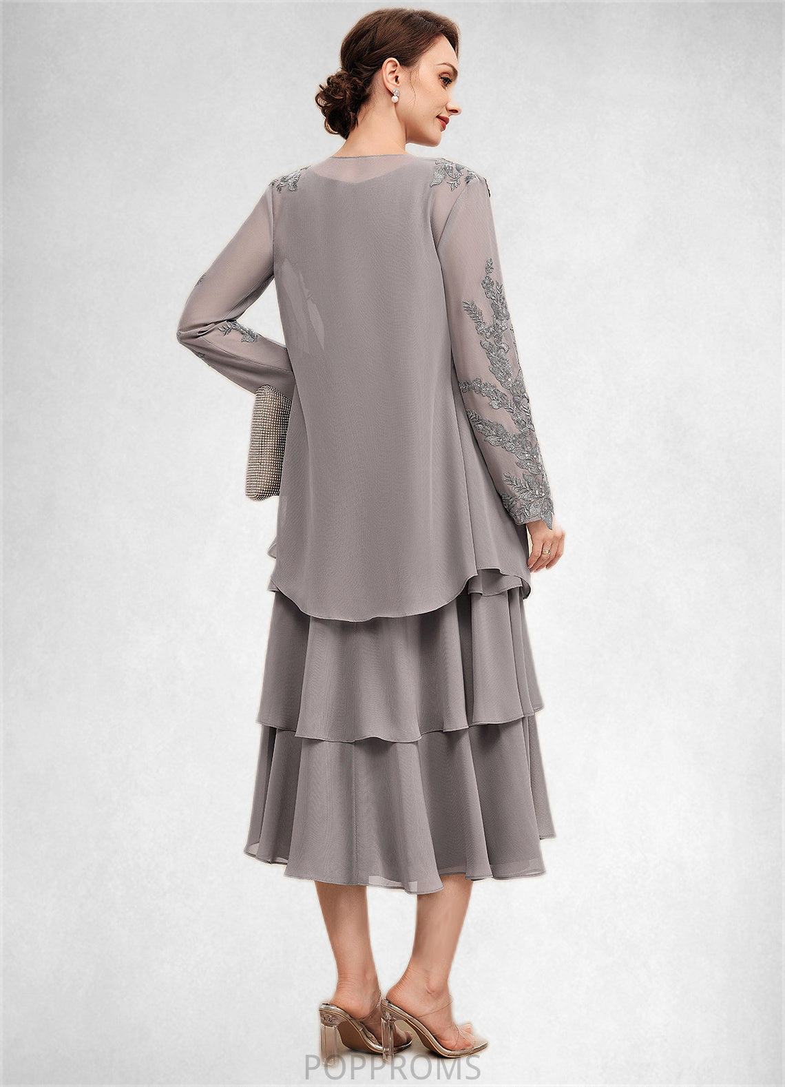 Emerson A-Line Scoop Neck Tea-Length Chiffon Mother of the Bride Dress With Cascading Ruffles PP6126P0014603