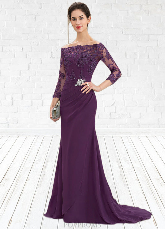 Patti Trumpet/Mermaid Off-the-Shoulder Sweep Train Chiffon Lace Mother of the Bride Dress With Beading Sequins PP6126P0014604