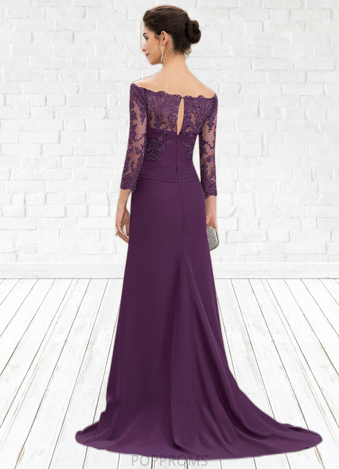 Patti Trumpet/Mermaid Off-the-Shoulder Sweep Train Chiffon Lace Mother of the Bride Dress With Beading Sequins PP6126P0014604