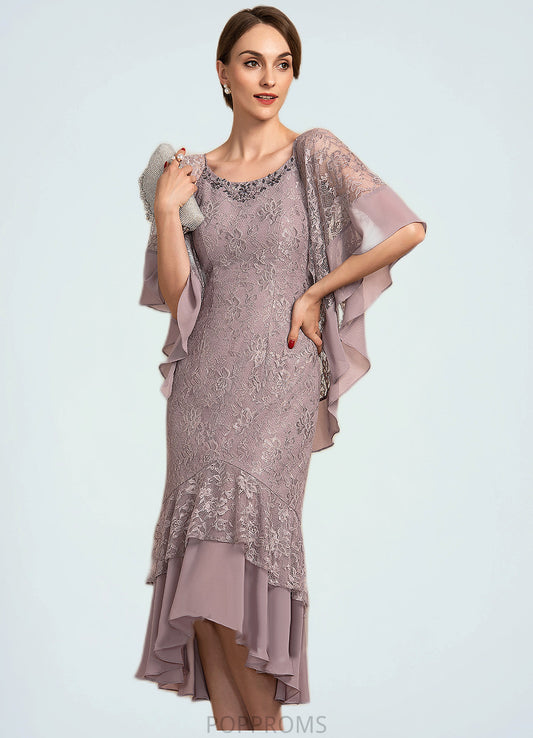 Audrey Trumpet/Mermaid Scoop Neck Asymmetrical Chiffon Lace Mother of the Bride Dress With Beading Sequins PP6126P0014606