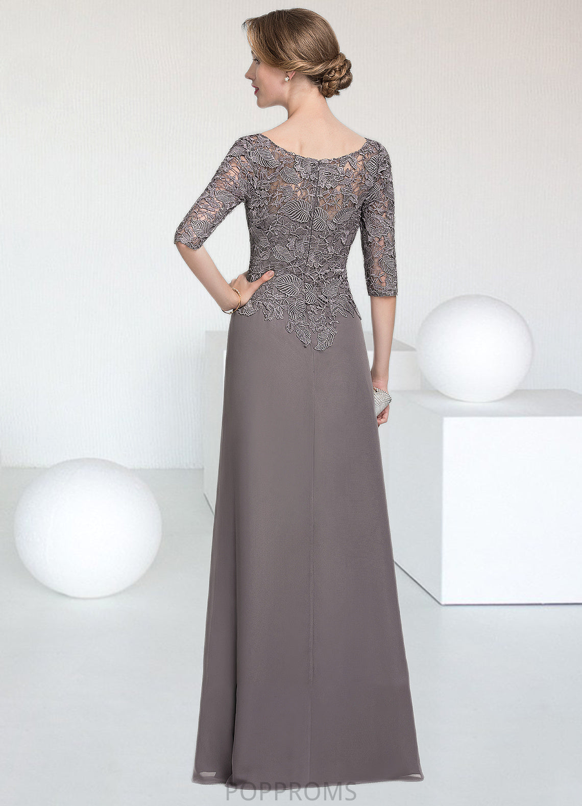 Heidi A-Line Scoop Neck Floor-Length Chiffon Lace Mother of the Bride Dress With Cascading Ruffles PP6126P0014608