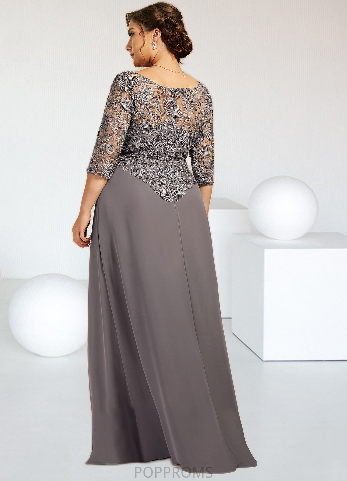 Heidi A-Line Scoop Neck Floor-Length Chiffon Lace Mother of the Bride Dress With Cascading Ruffles PP6126P0014608