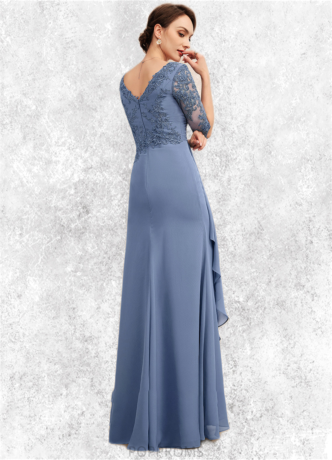 Prudence A-Line V-neck Floor-Length Chiffon Lace Mother of the Bride Dress With Cascading Ruffles PP6126P0014609