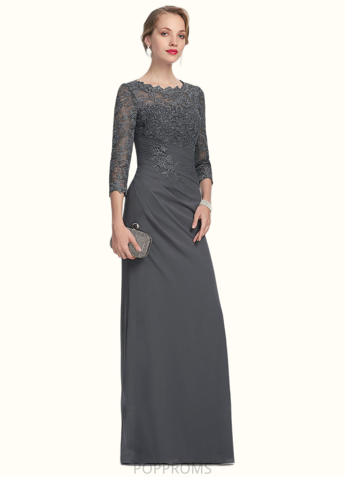 Dalia Sheath/Column Scoop Neck Floor-Length Chiffon Lace Mother of the Bride Dress With Ruffle PP6126P0014611