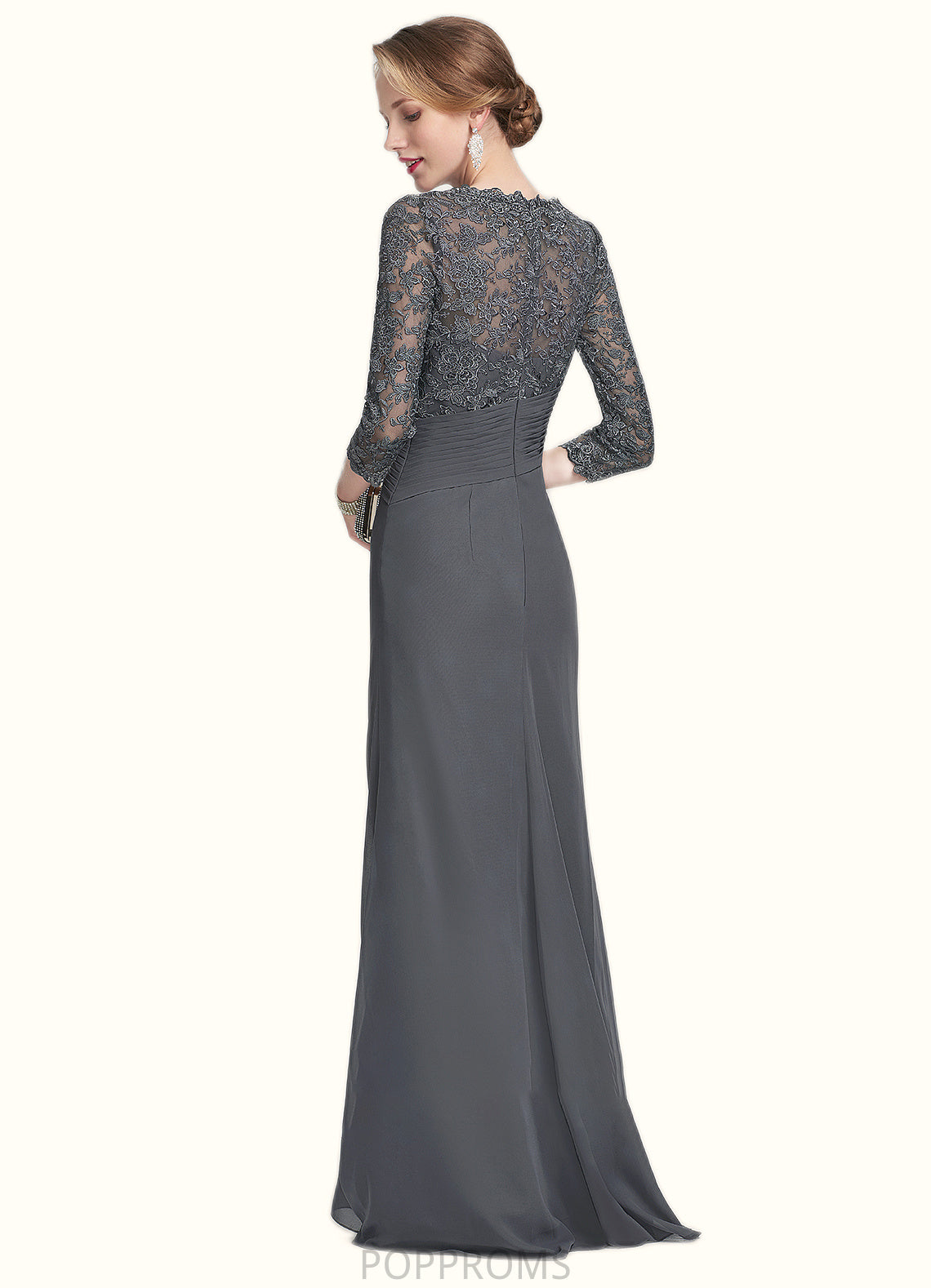 Dalia Sheath/Column Scoop Neck Floor-Length Chiffon Lace Mother of the Bride Dress With Ruffle PP6126P0014611