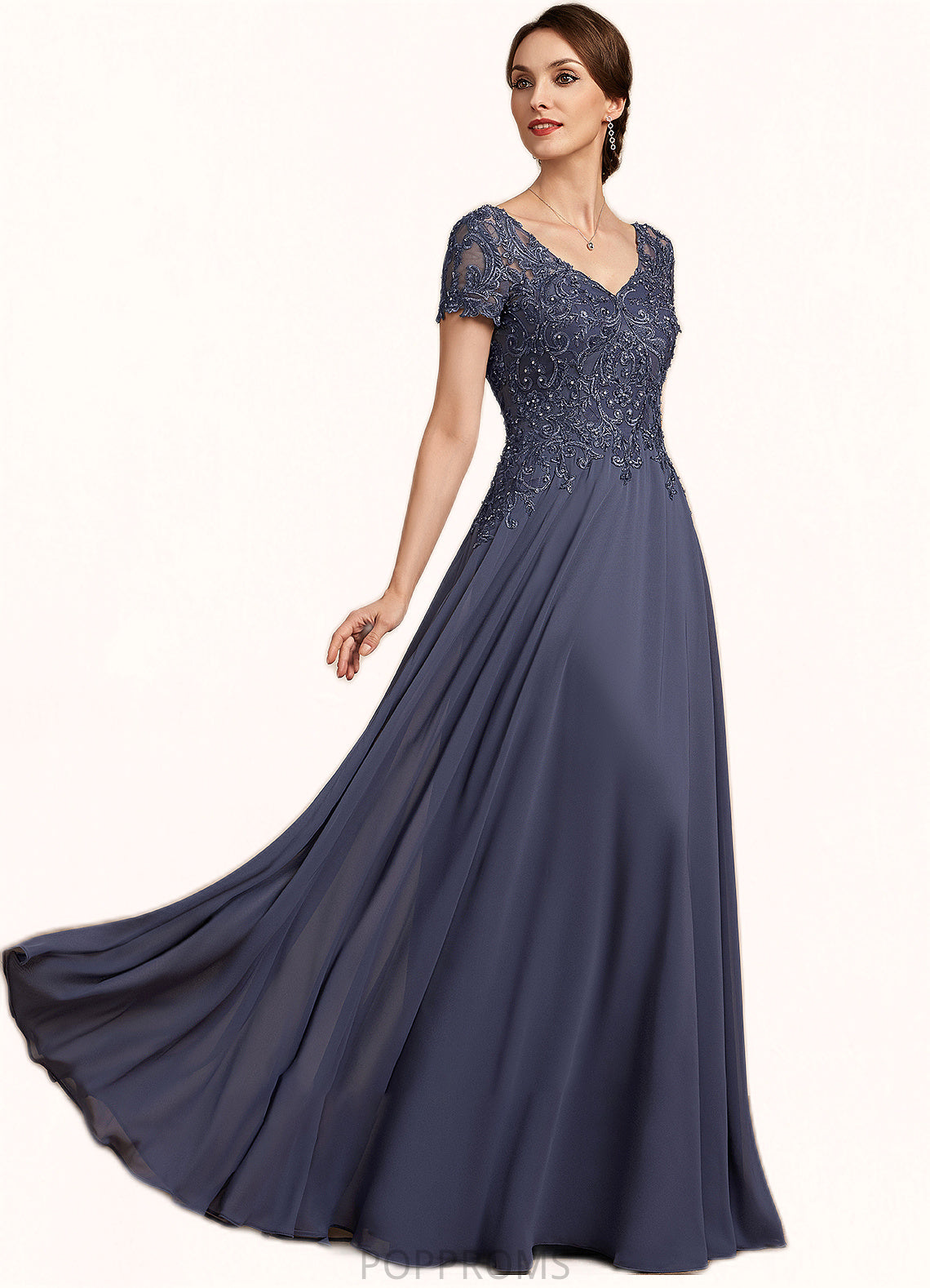 Ana A-line V-Neck Floor-Length Chiffon Lace Mother of the Bride Dress With Beading Sequins PP6126P0014614