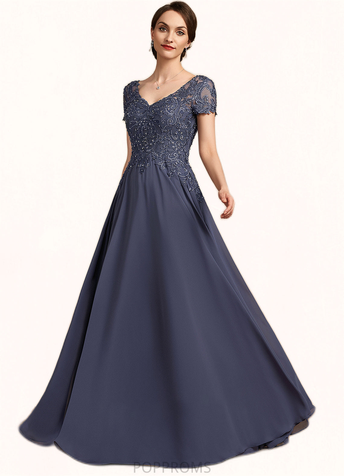 Ana A-line V-Neck Floor-Length Chiffon Lace Mother of the Bride Dress With Beading Sequins PP6126P0014614