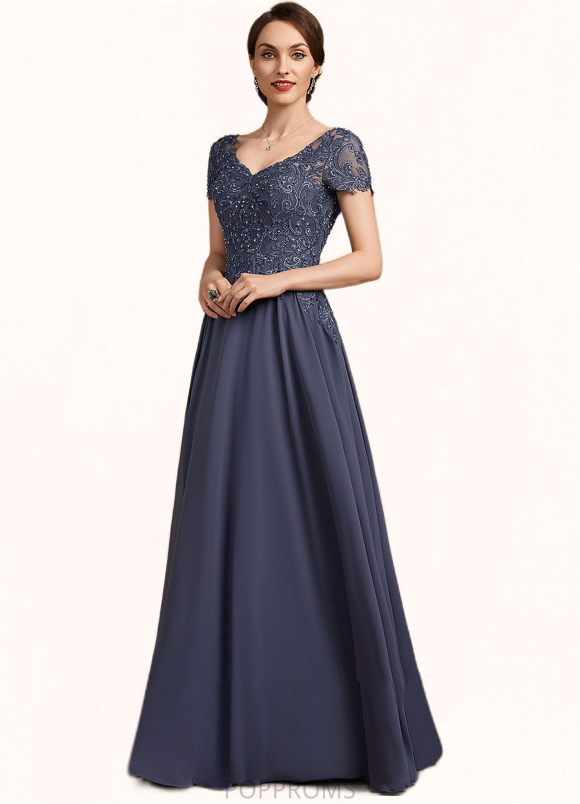 Ana A-line V-Neck Floor-Length Chiffon Lace Mother of the Bride Dress With Beading Sequins PP6126P0014614