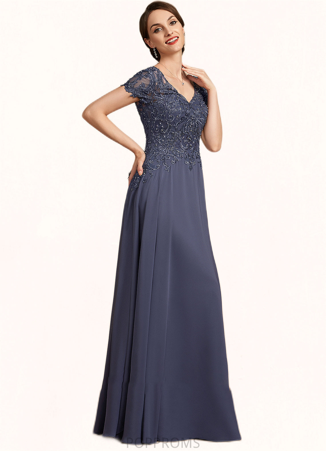 Ana A-line V-Neck Floor-Length Chiffon Lace Mother of the Bride Dress With Beading Sequins PP6126P0014614