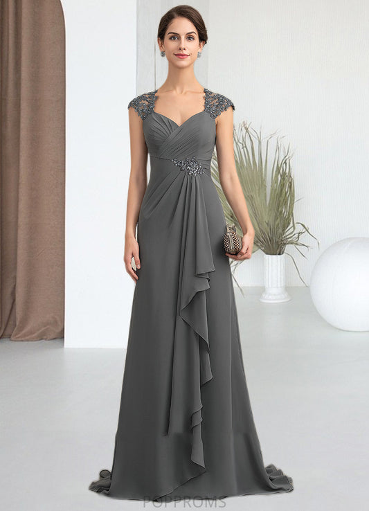 Riley A-Line Sweetheart Sweep Train Chiffon Lace Mother of the Bride Dress With Beading Sequins PP6126P0014618