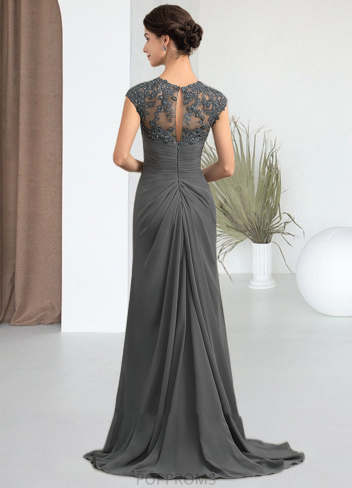 Riley A-Line Sweetheart Sweep Train Chiffon Lace Mother of the Bride Dress With Beading Sequins PP6126P0014618