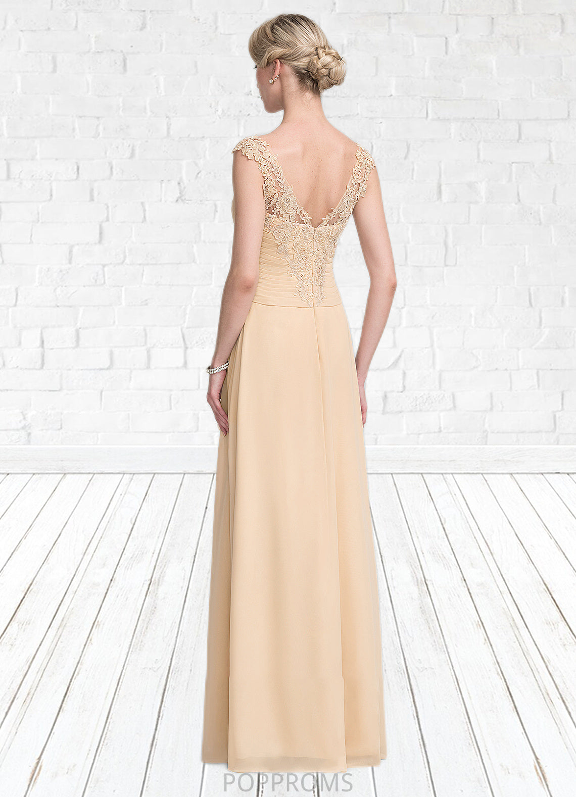 Lexi A-Line V-neck Floor-Length Chiffon Lace Mother of the Bride Dress With Split Front Cascading Ruffles PP6126P0014619