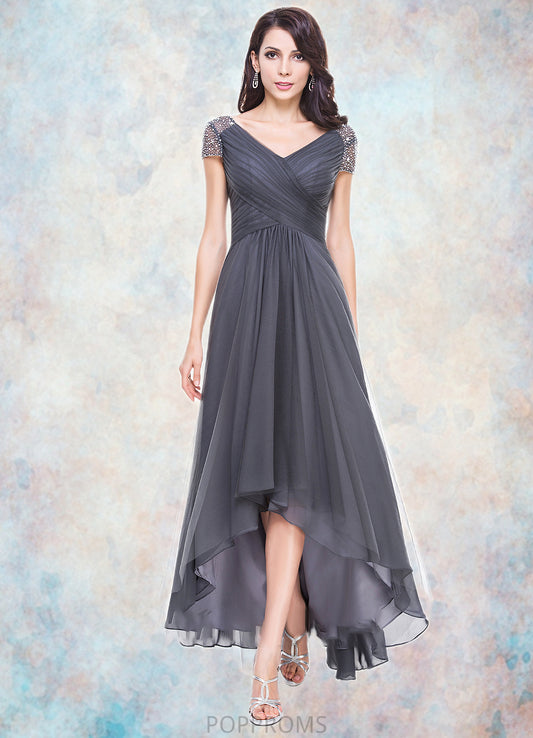 Nia A-Line V-neck Asymmetrical Tulle Mother of the Bride Dress With Ruffle Beading Sequins PP6126P0014620