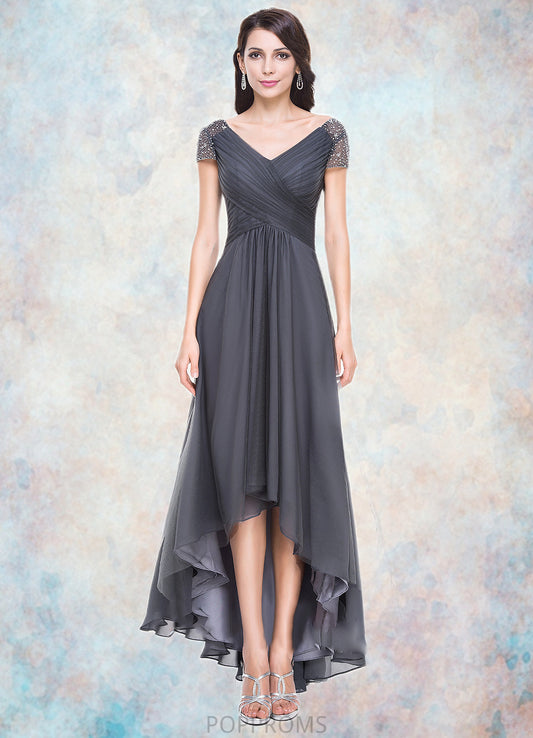 Nia A-Line V-neck Asymmetrical Tulle Mother of the Bride Dress With Ruffle Beading Sequins PP6126P0014620