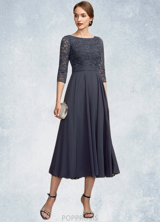 Glenda A-Line Scoop Neck Tea-Length Chiffon Lace Mother of the Bride Dress With Sequins PP6126P0014621