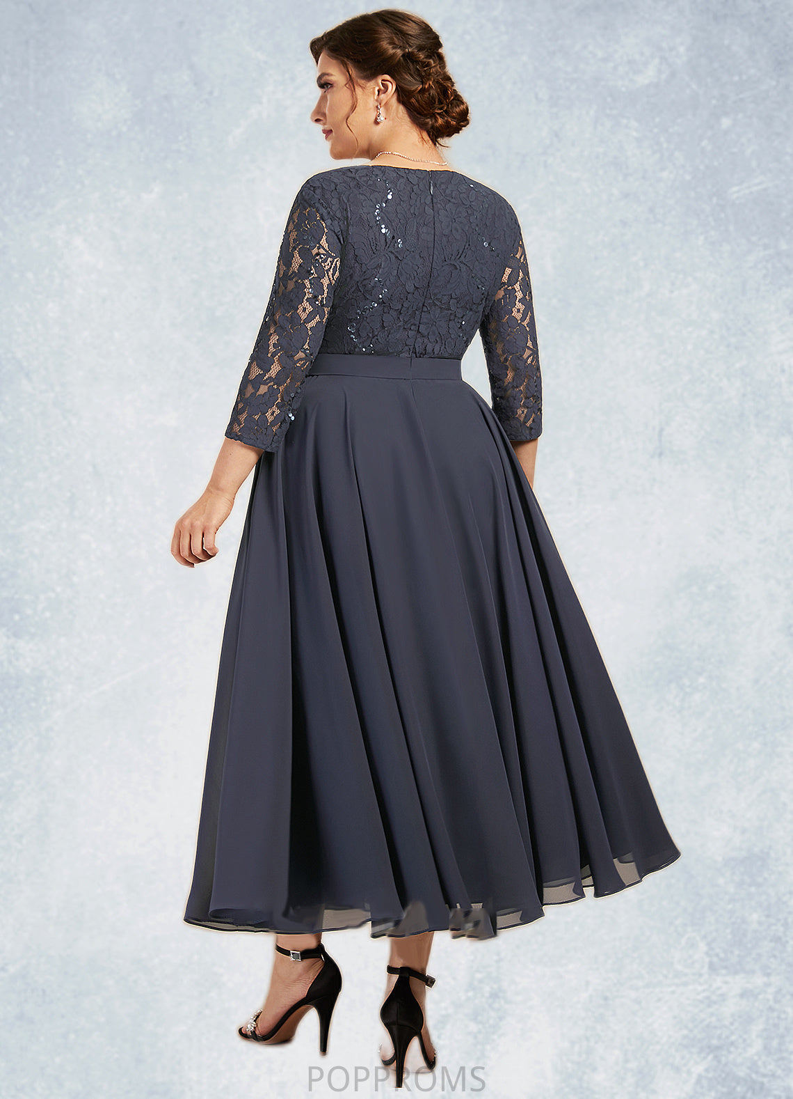 Glenda A-Line Scoop Neck Tea-Length Chiffon Lace Mother of the Bride Dress With Sequins PP6126P0014621